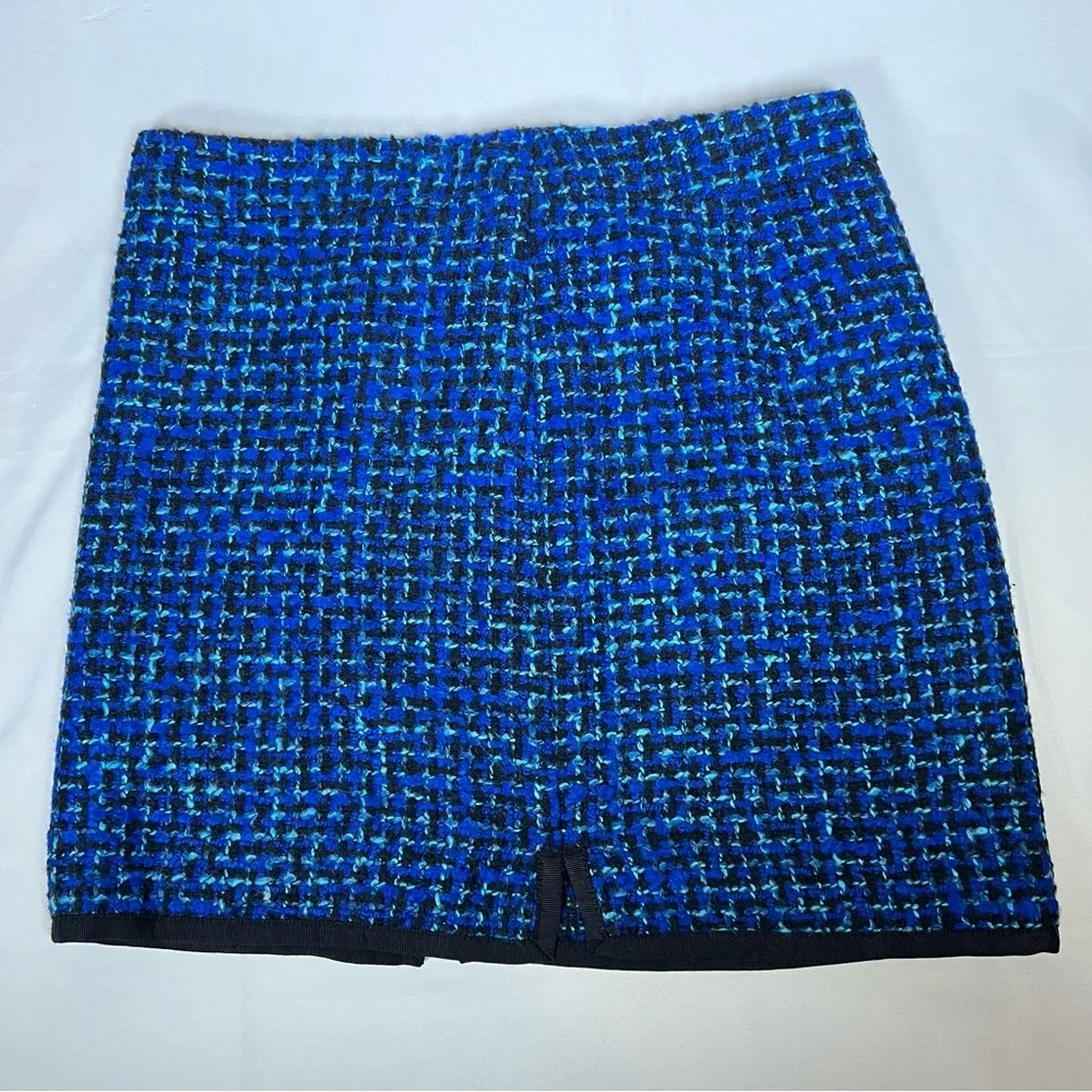 🎉HP🎉 J. Crew Blue Black Aqua Tweed Boucle Lined Mini Skirt Size 2